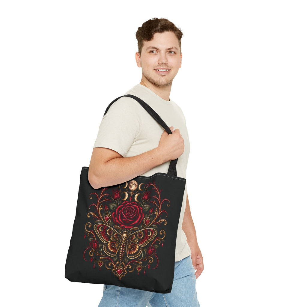 Gothic Moth & Rose Moon Phase Tote Bag