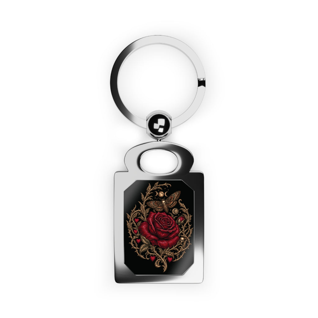 First Bloom Gothic Rose & Skull Metal Keychain