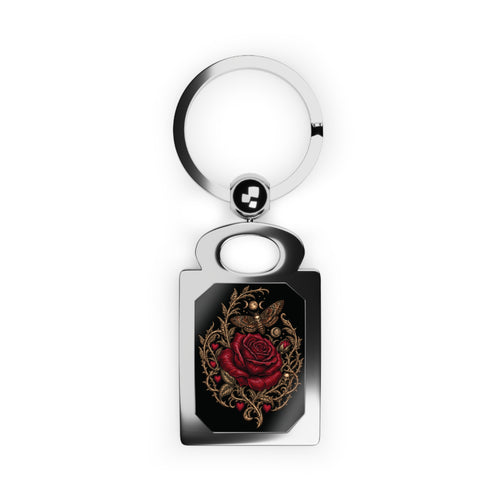 First Bloom Gothic Rose & Skull Metal Keychain