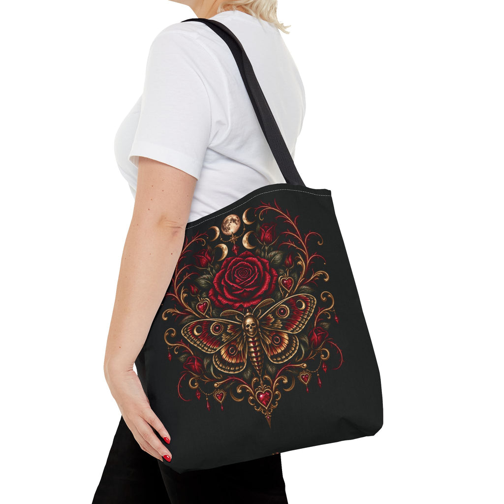 Gothic Moth & Rose Moon Phase Tote Bag