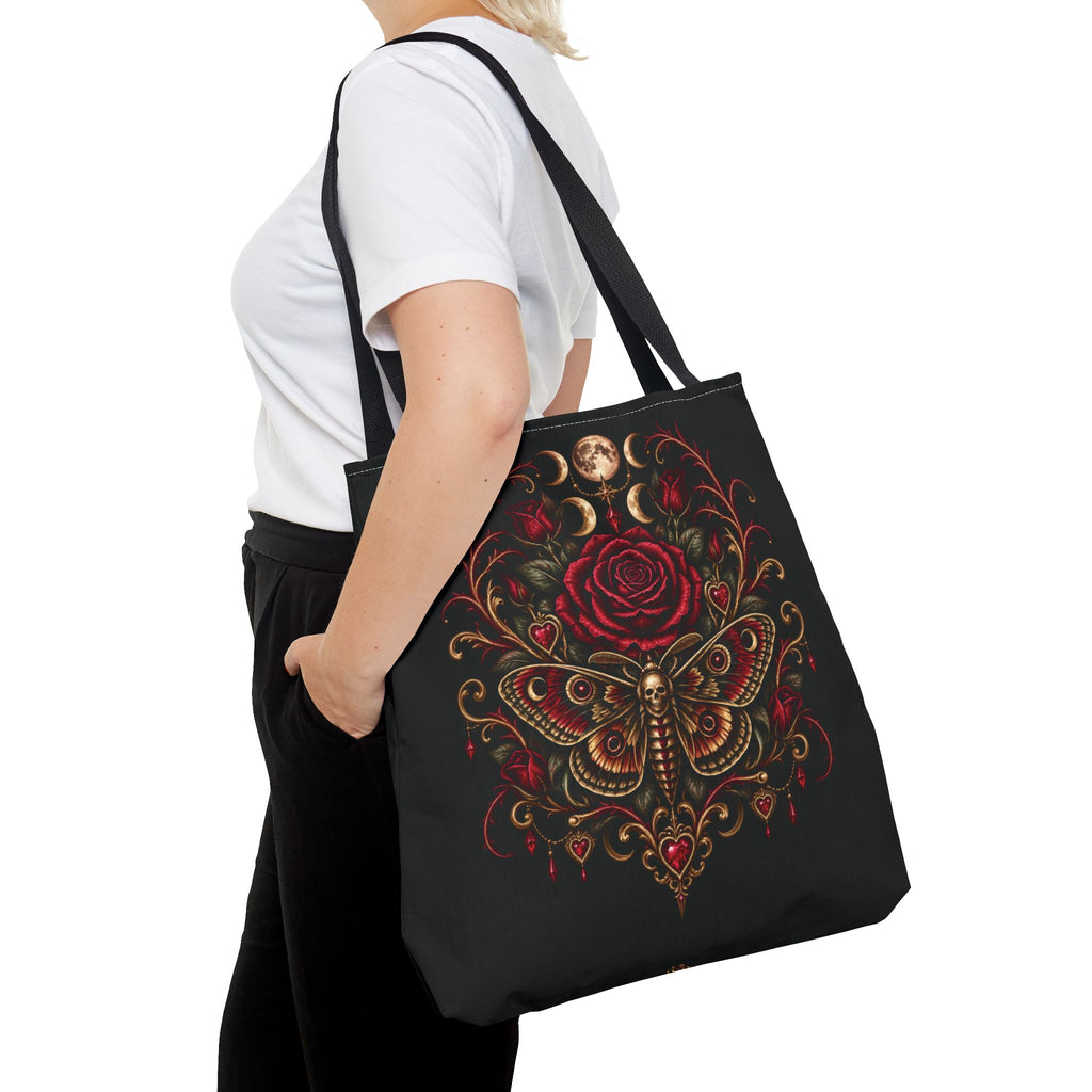 Gothic Moth & Rose Moon Phase Tote Bag