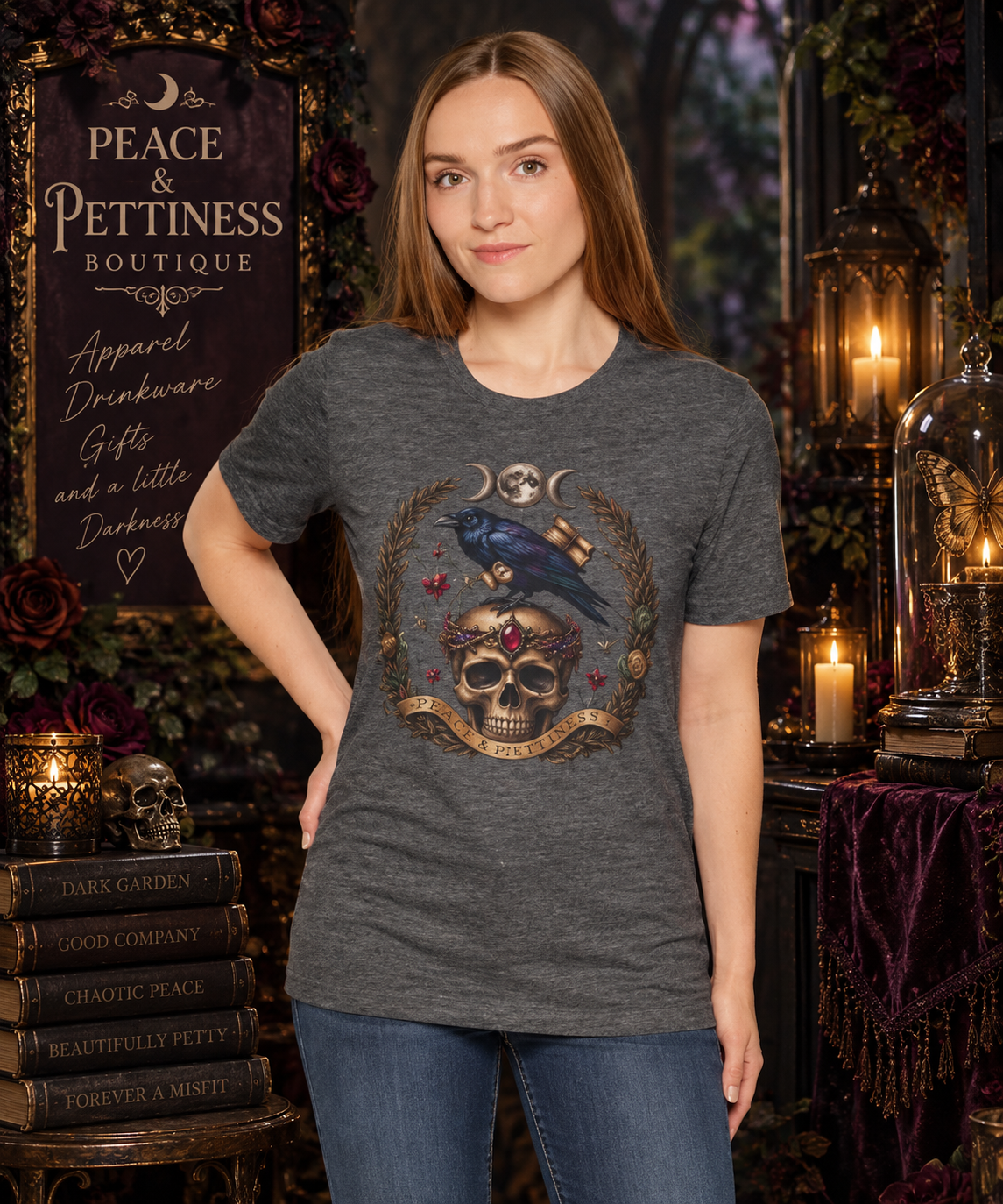 Peace and Poison Skull & Raven Gothic T-Shirt
