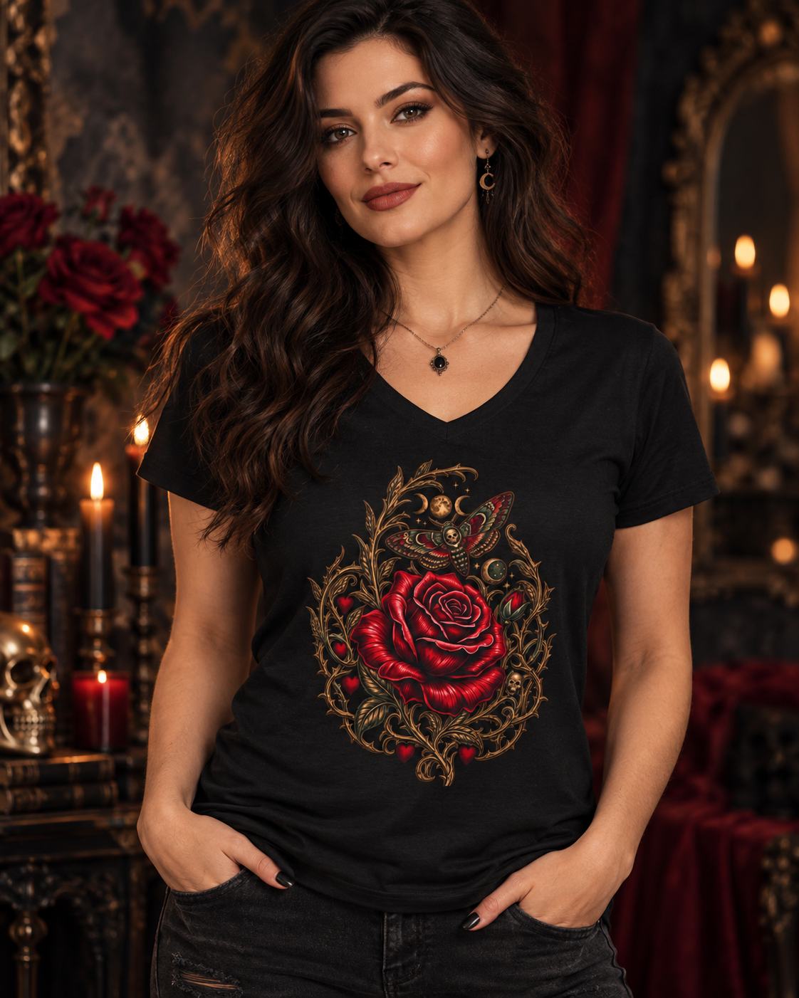 First Bloom of Jessamine Gothic V-Neck Tee