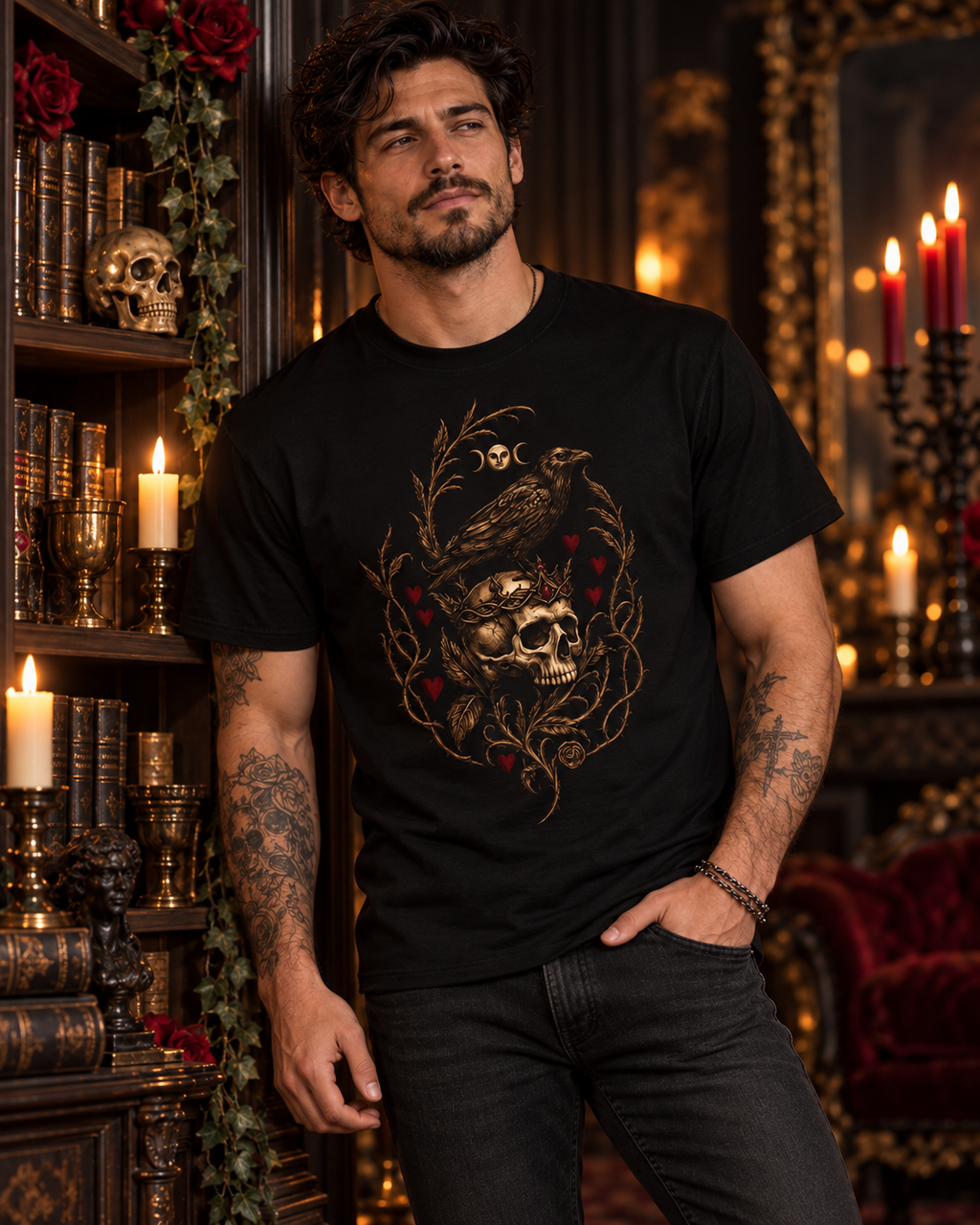 Throne of Thorns Gothic Raven & Skull T-Shirt