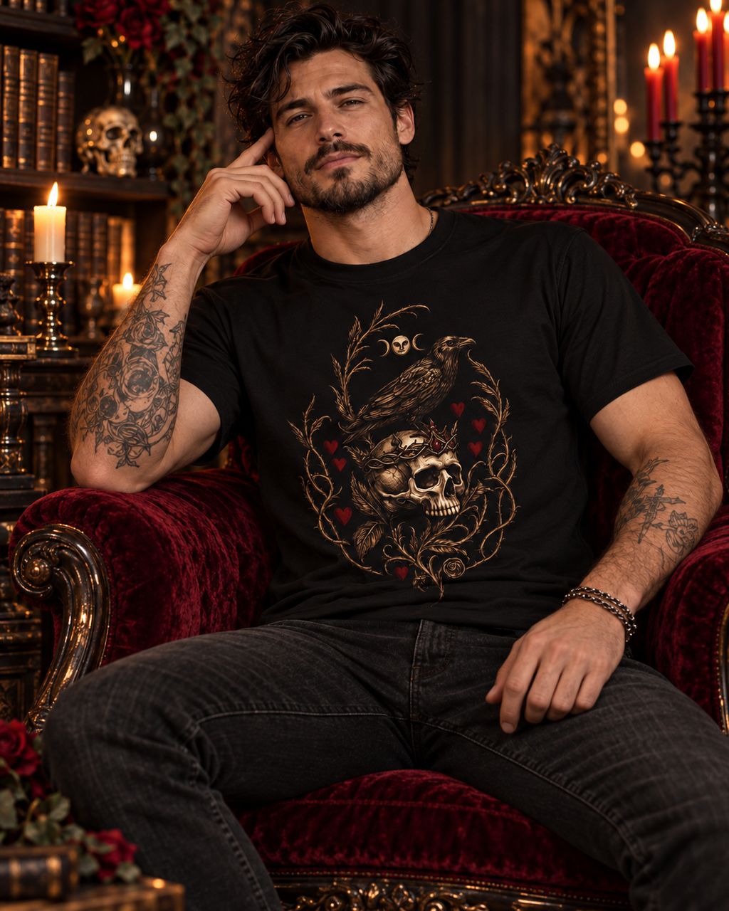 Throne of Thorns Gothic Raven & Skull T-Shirt