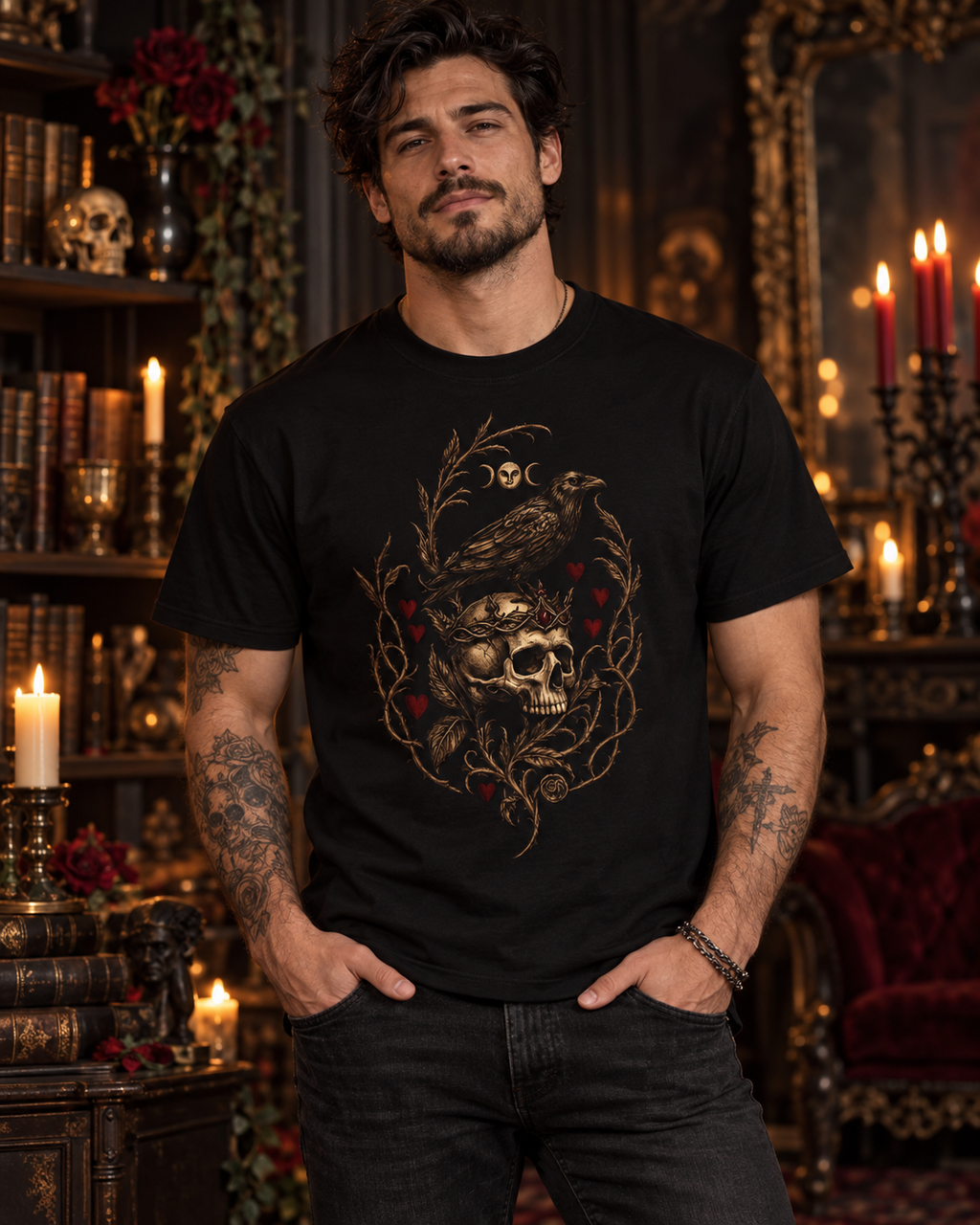 Throne of Thorns Gothic Raven & Skull T-Shirt