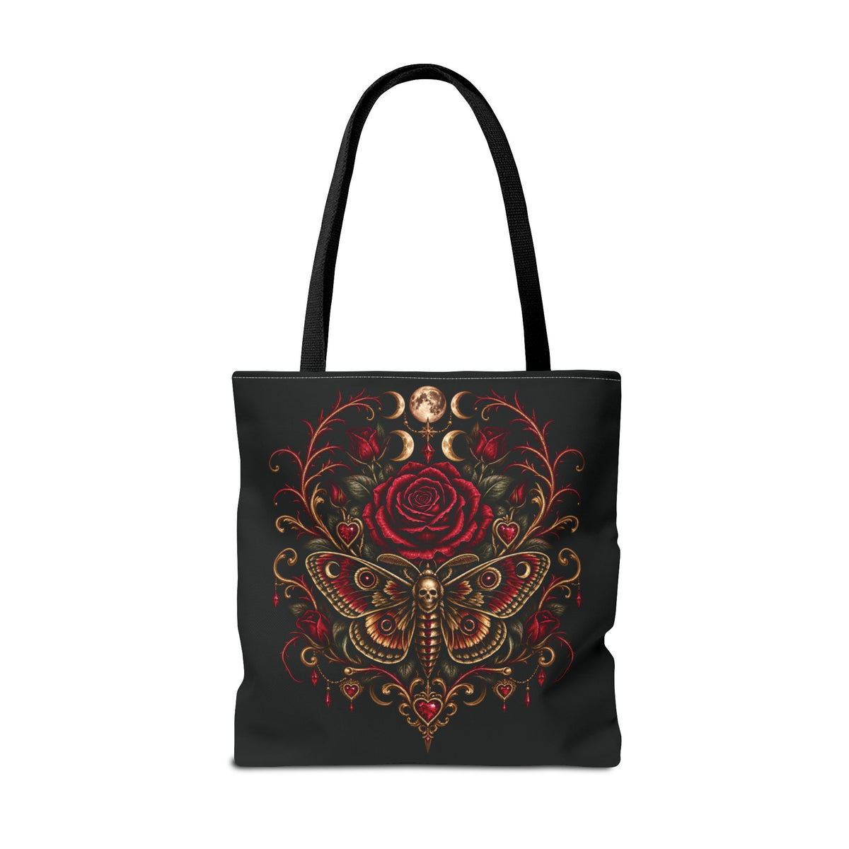 Gothic Moth & Rose Moon Phase Tote Bag