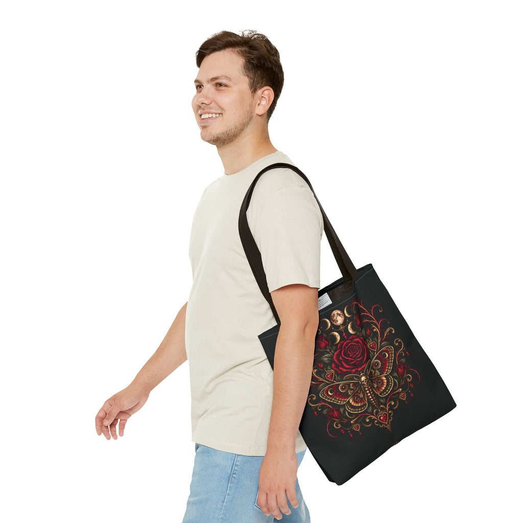 Gothic Moth & Rose Moon Phase Tote Bag