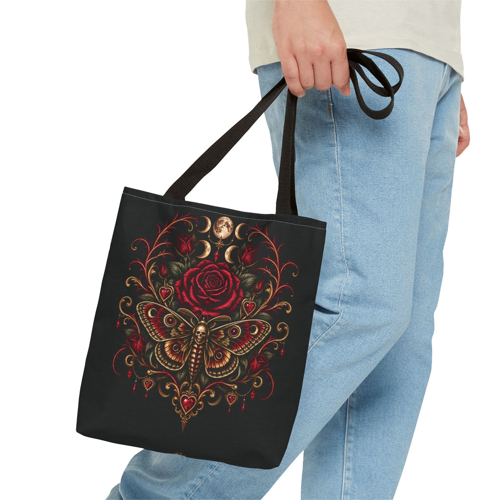 Gothic Moth & Rose Moon Phase Tote Bag