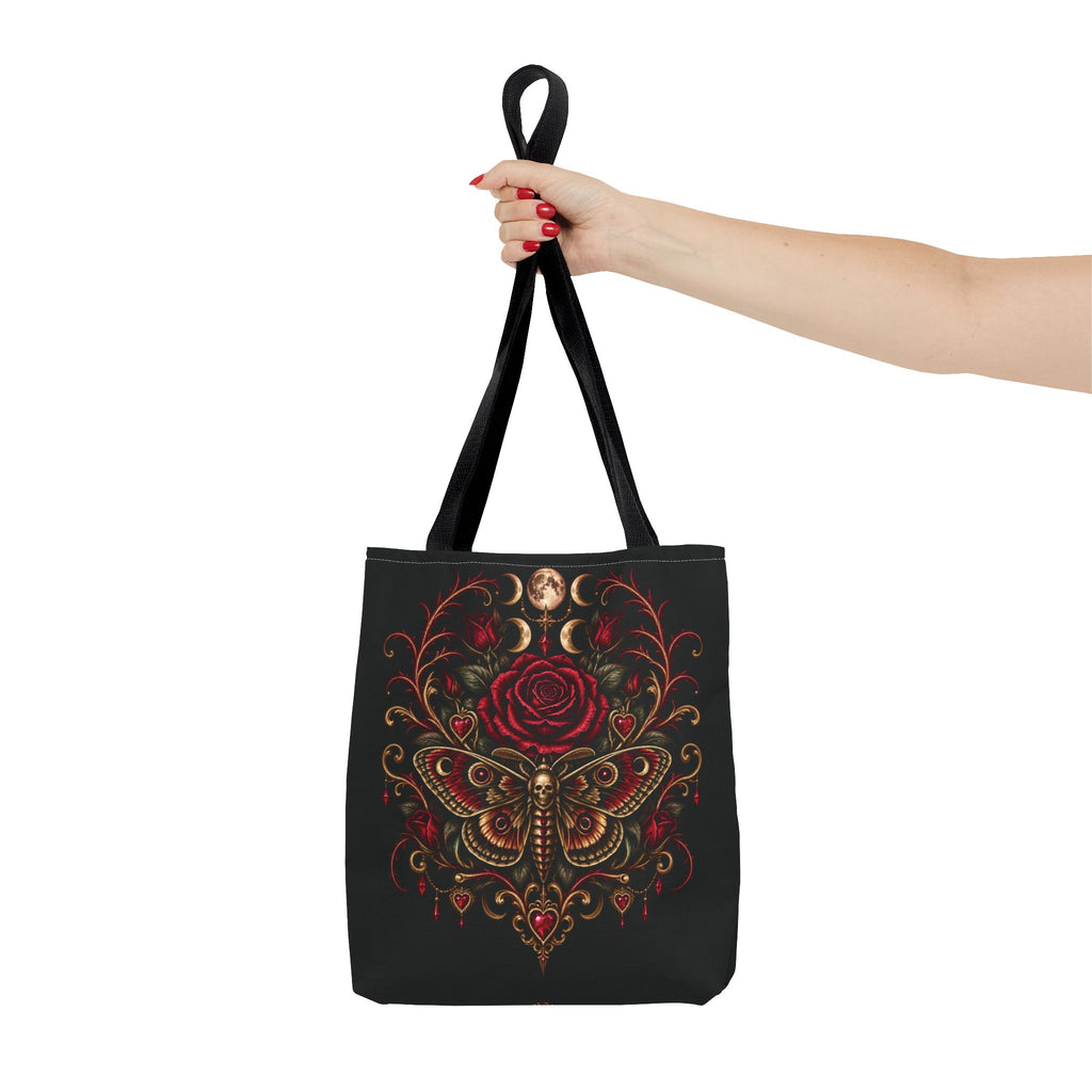Gothic Moth & Rose Moon Phase Tote Bag