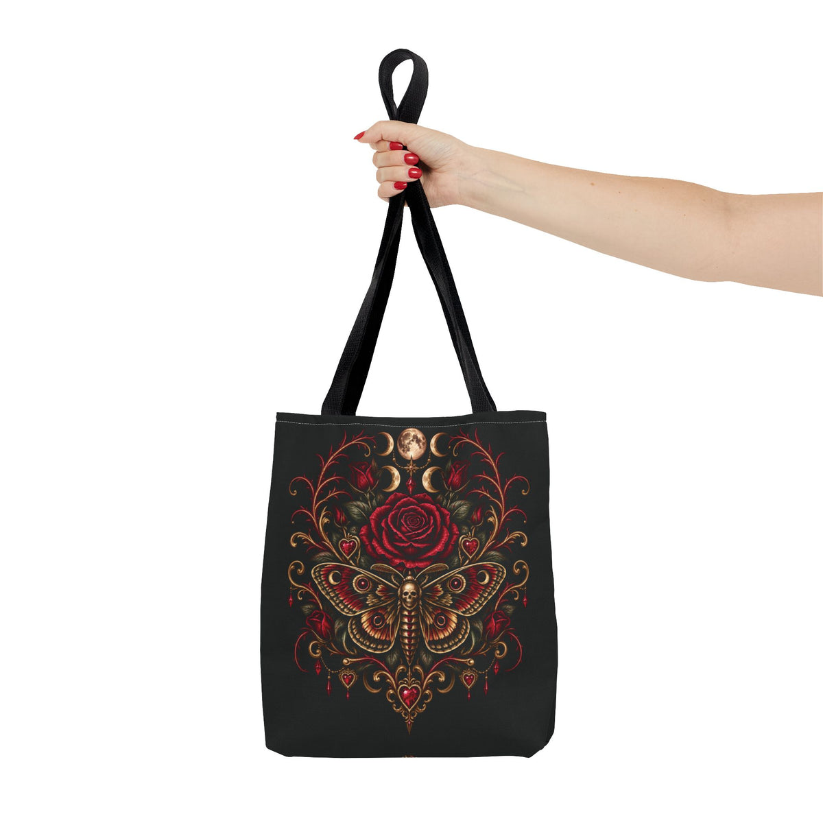 Gothic Moth & Rose Moon Phase Tote Bag